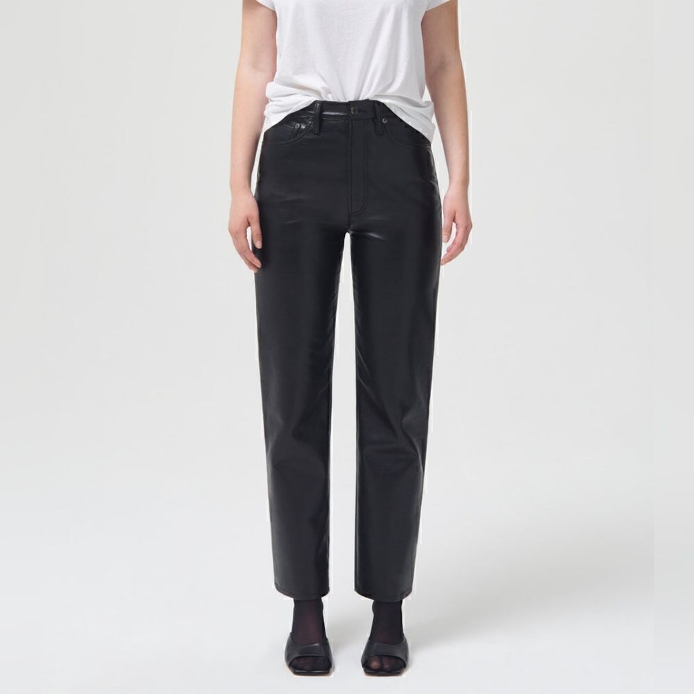 Nwot Agolde 90's Pinch Waist Ultra High Rise Straight Leg Leather Pants Size 28